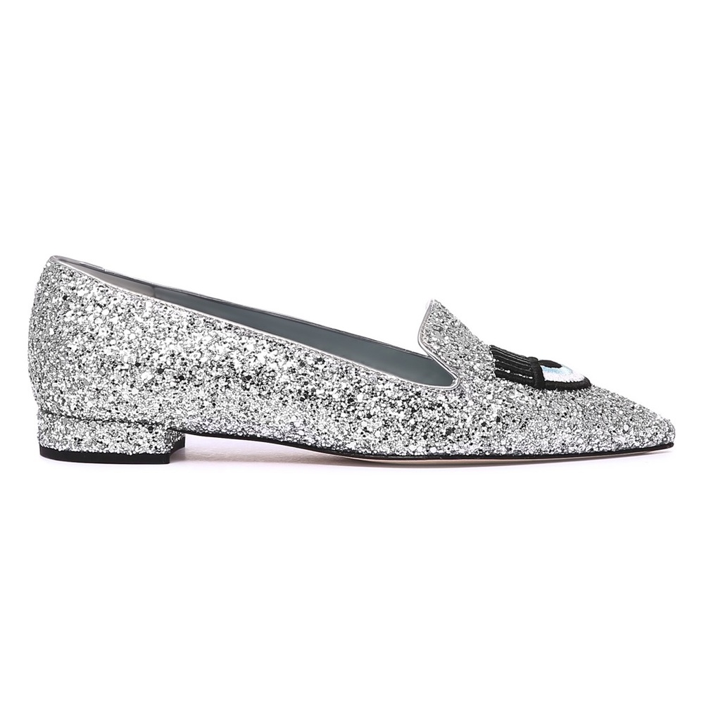 😉💋 Logomania Pointy Toe Glitter Loafers - Silver - Picture 3 of 7